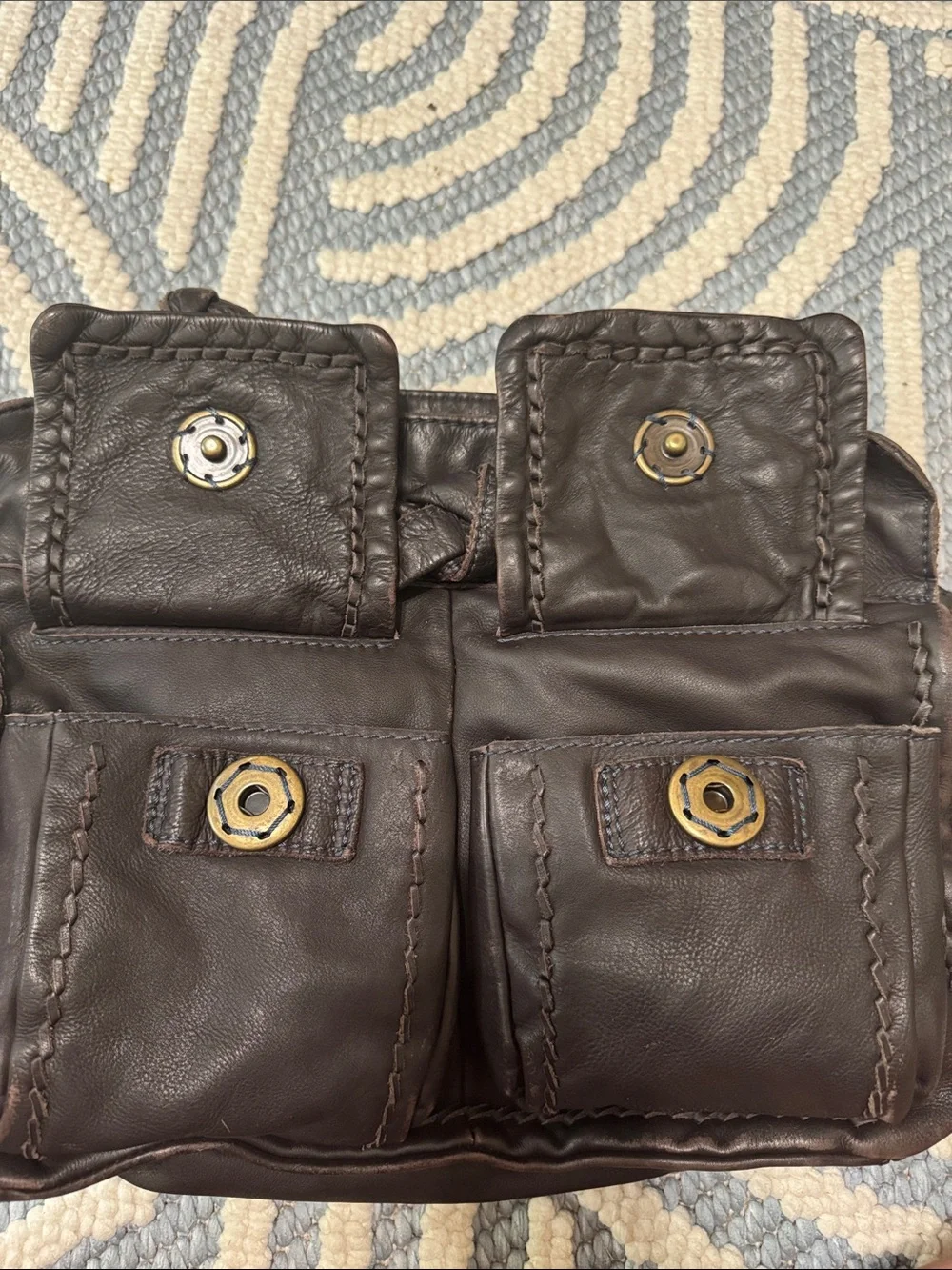Rare Y2K Brown Leather Cargo Pocket Bow Handbag